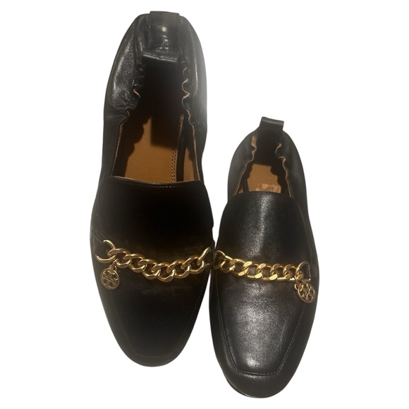 Tory Burch Black and Gold Slip-On Loafers - Picture 4 of 9